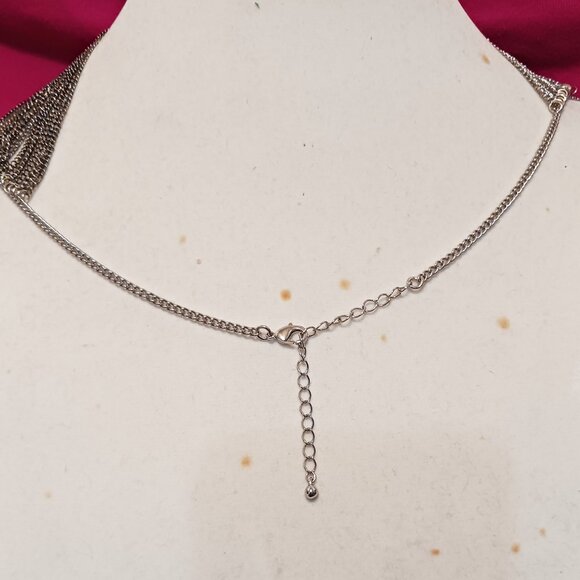 Handmade Two Tone Multi Layer Silver and Gunmetal Cascade Chain Necklace - Picture 5 of 8